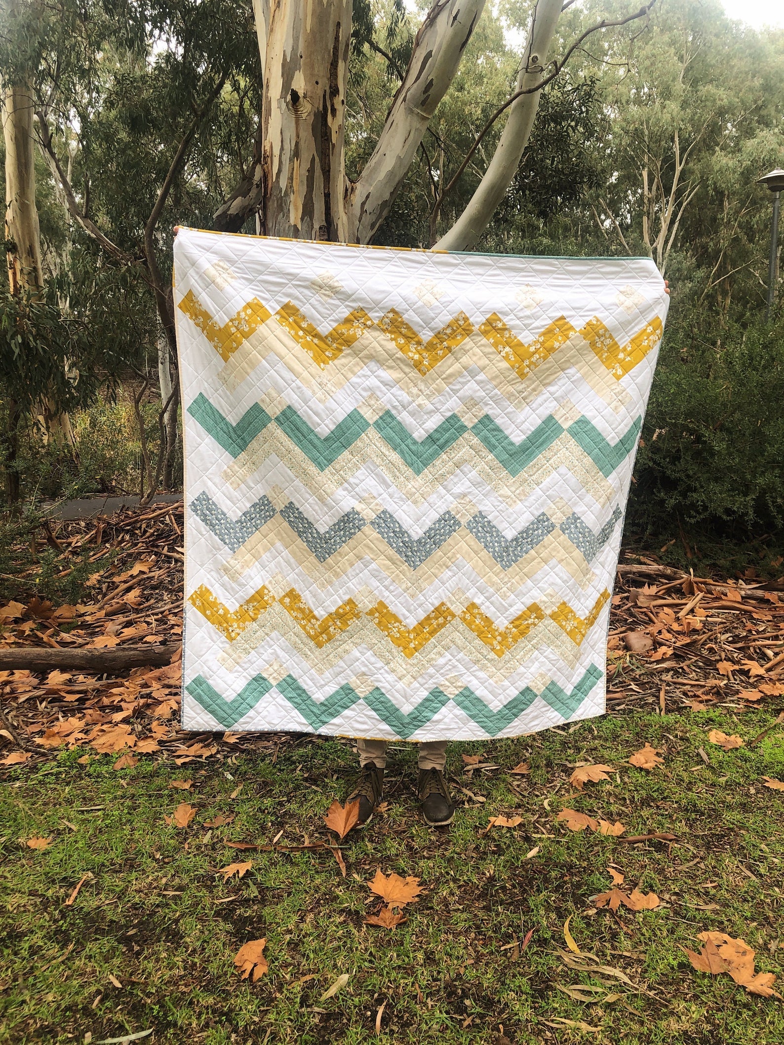 Blue, green and yellow store throw quilt