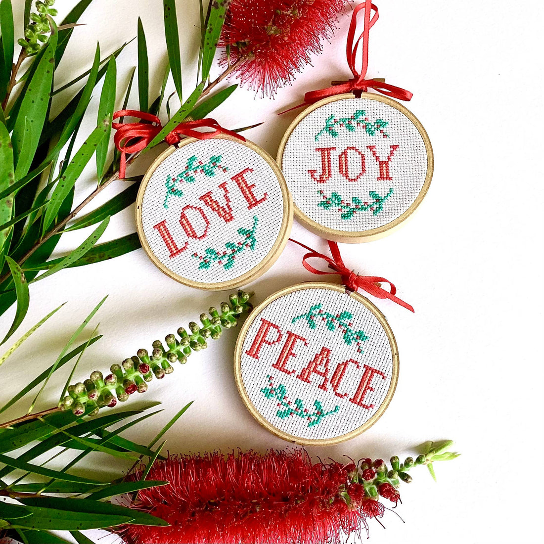 Peace. Joy. Love. Christmas Cross Stitch Kit (Set of 3) - Craft Make Do