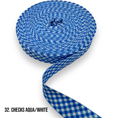 Bias Binding - Checks Aqua/White 