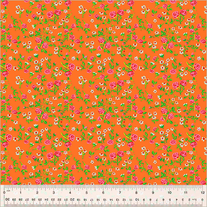 Mousy Floral Tangerine - Heather Ross By Hand by Windham Fabrics