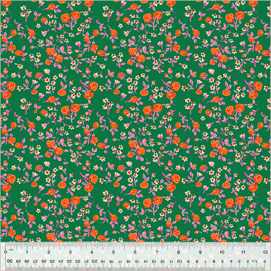 Mousy Floral Emerald - Heather Ross By Hand by Windham Fabrics