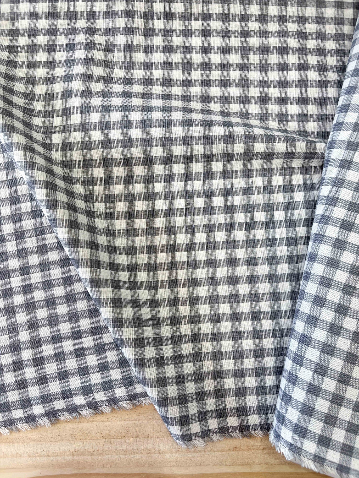 Fabric with blue grey check gingham check