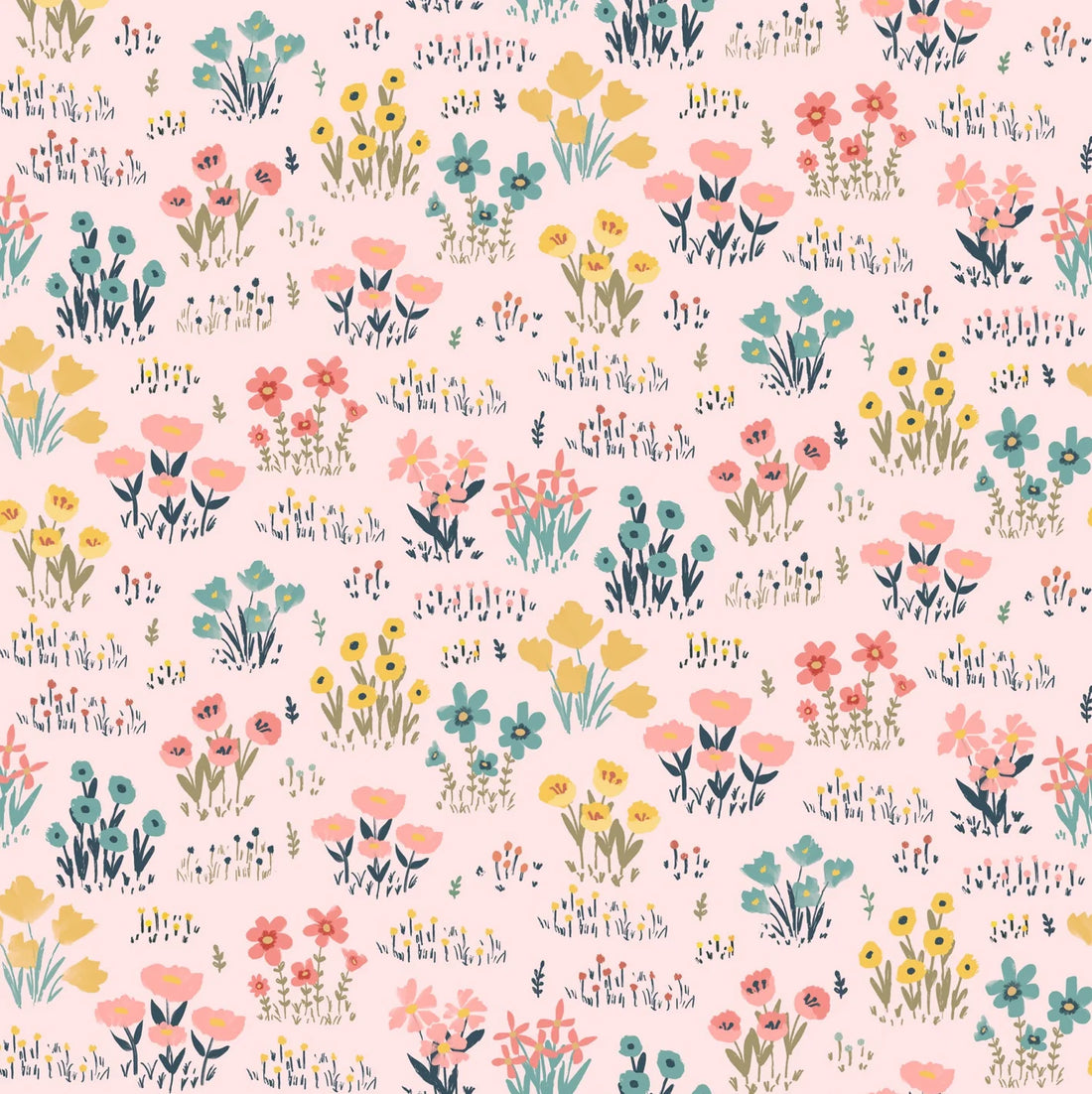 Wild Flowers Pink - Painted Blossoms by Poppie Cotton