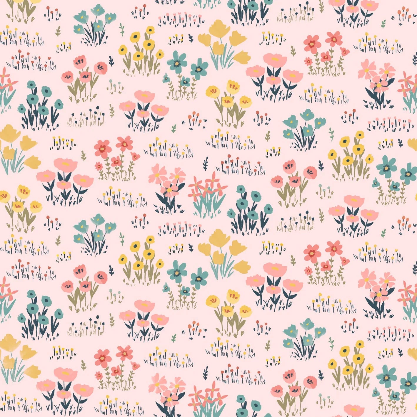 Wild Flowers Pink - Painted Blossoms by Poppie Cotton