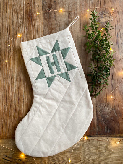 Heirloom Patchwork Star Christmas Stocking with Letter (Quilted)