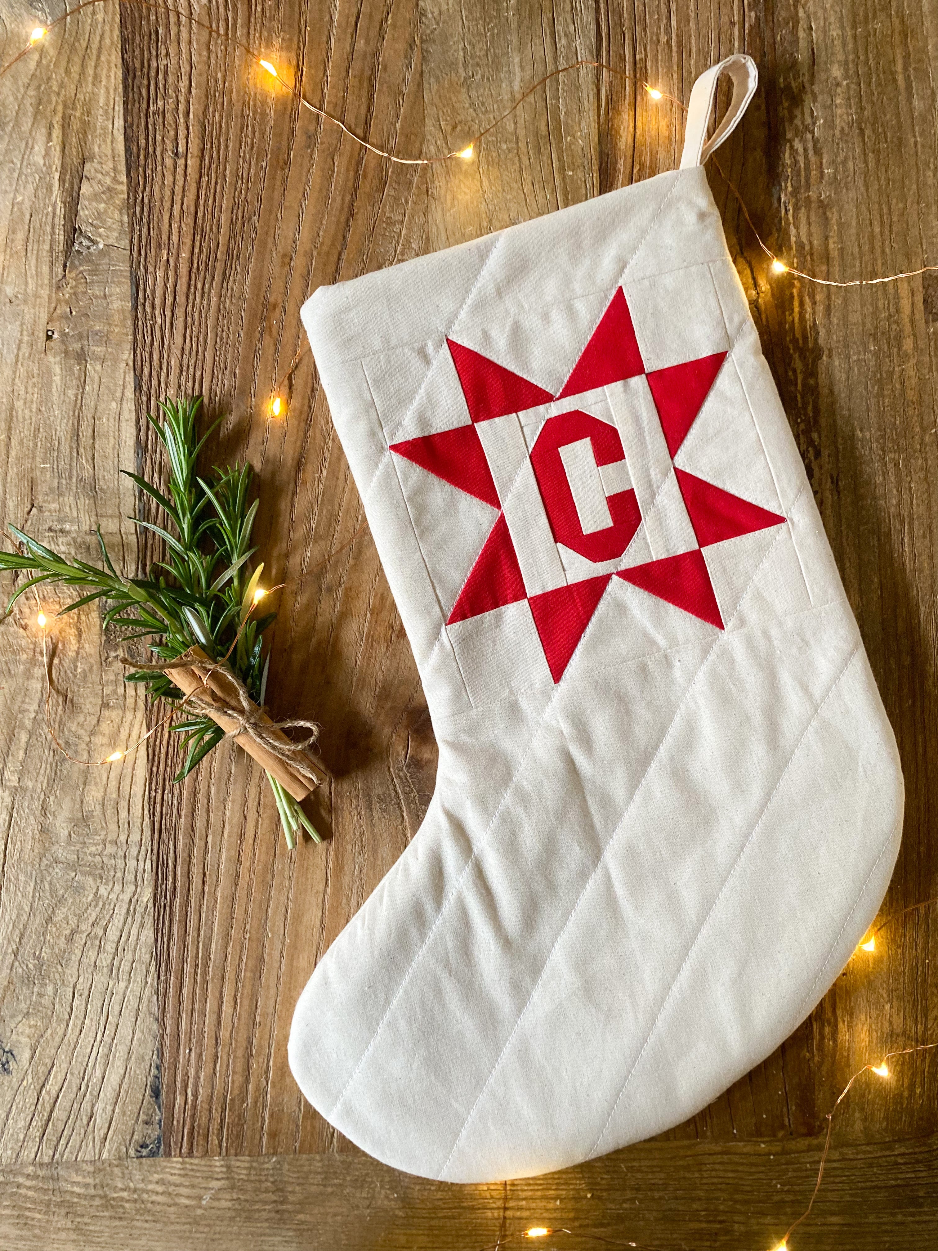 Heirloom Patchwork Star Christmas Stocking with Letter (Quilted)