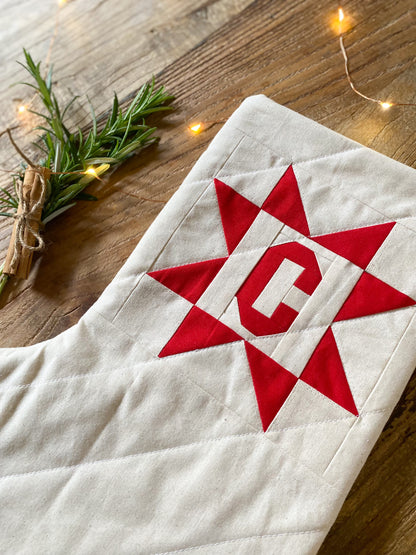 Heirloom Patchwork Star Christmas Stocking with Letter (Quilted)